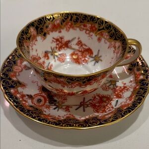 Royal Crown Derby Red and Gold Floral Teacup Set
